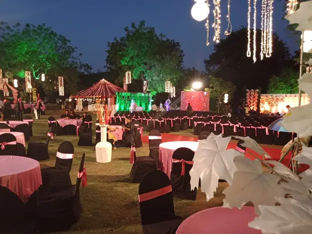 Event set up on the lawn at night at Hiranya