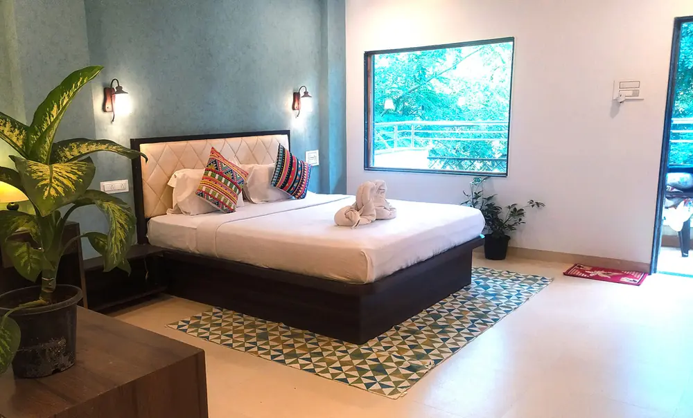 Deluxe room at Hiranya Resorts with garden view